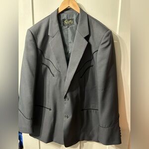 Scully Mens Blazer Size 46 Western Grey suit Jacket Embroidered Sport Coat